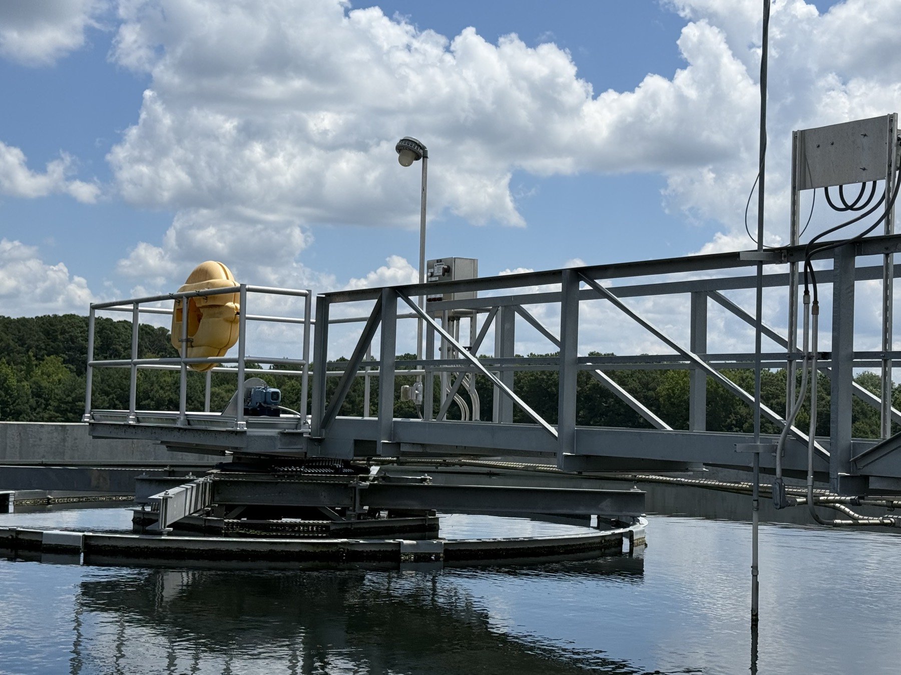 Radiant clarifier drive and control box at a wastewater treatment plant